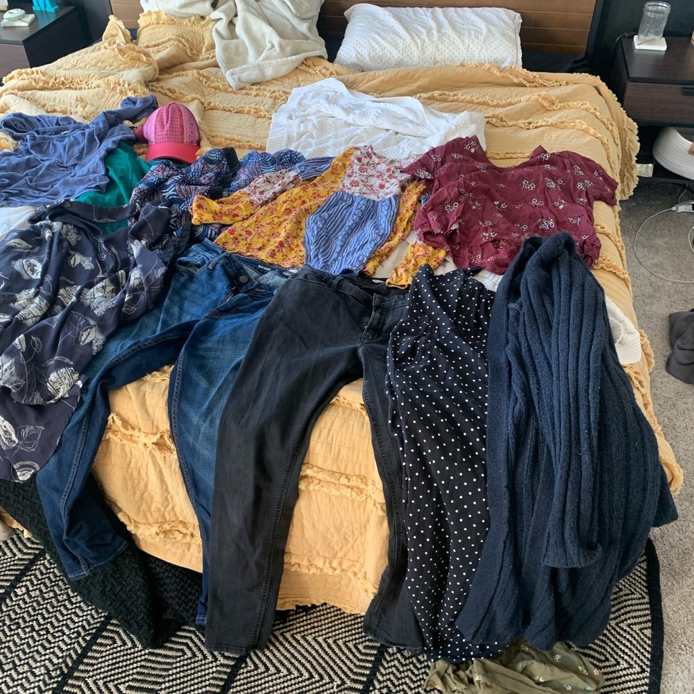 Womens dresses, blouses, sweater, and jeans